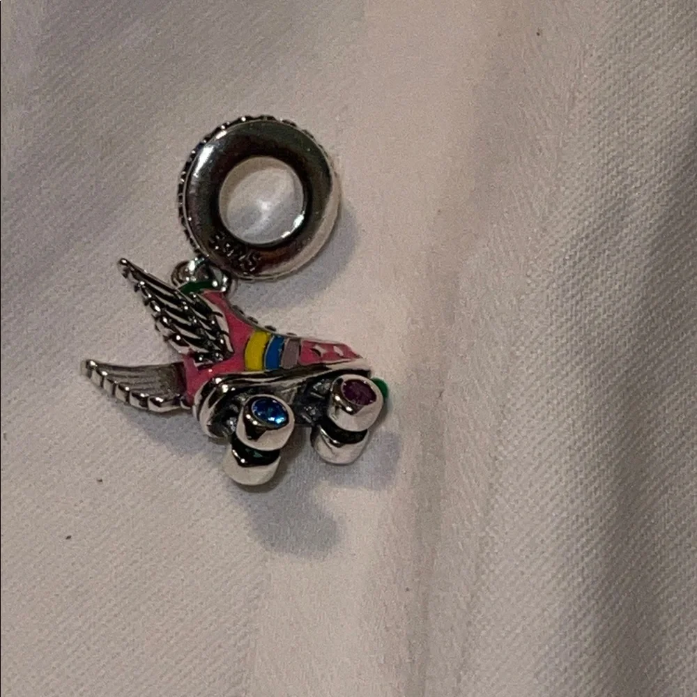 Pandora 925 Sterling Silver Colorful Roller Skate Charm Pendant with Wings - Picture 10 of 14